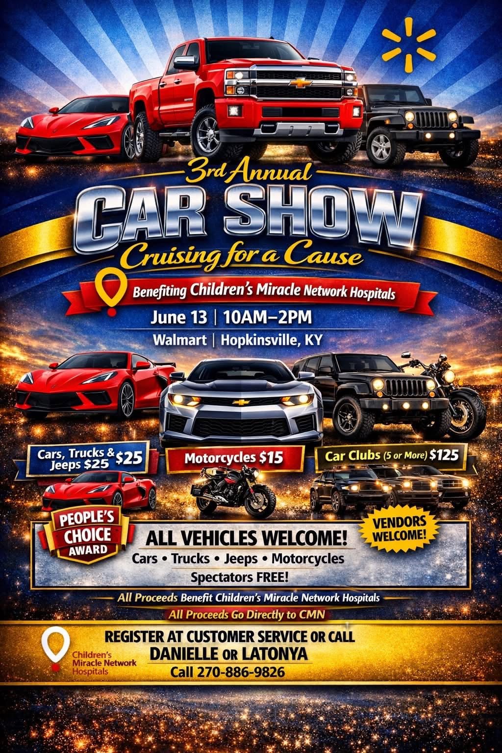 3rd Annual Car Show Cruising for a Cause event at Walmart in Hopkinsville, KY on June 13, 2026