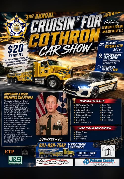 3rd Annual Cruisin' For Cothron Car Show event at Putnam County Expo Center in Cookeville, TN on October 17, 2026