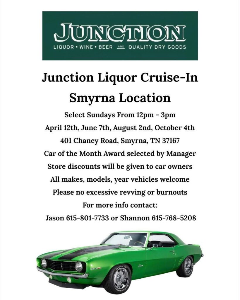 Junction Liquor Cruise-In Smyrna Location event at Junction in Smyrna, TN on June 7, 2026