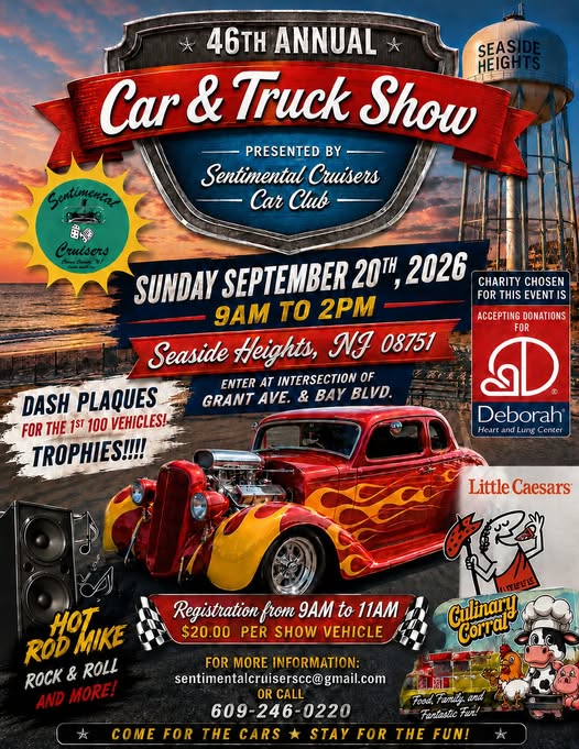 46th Annual Car & Truck Show Presented By Sentimental Cruisers Car Club event at Seaside Heights in Seaside Heights, NJ on September 20, 2026