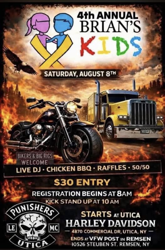 4th Annual Brian's Kids event at Utica Harley Davidson in Utica, NY on August 8, 2026