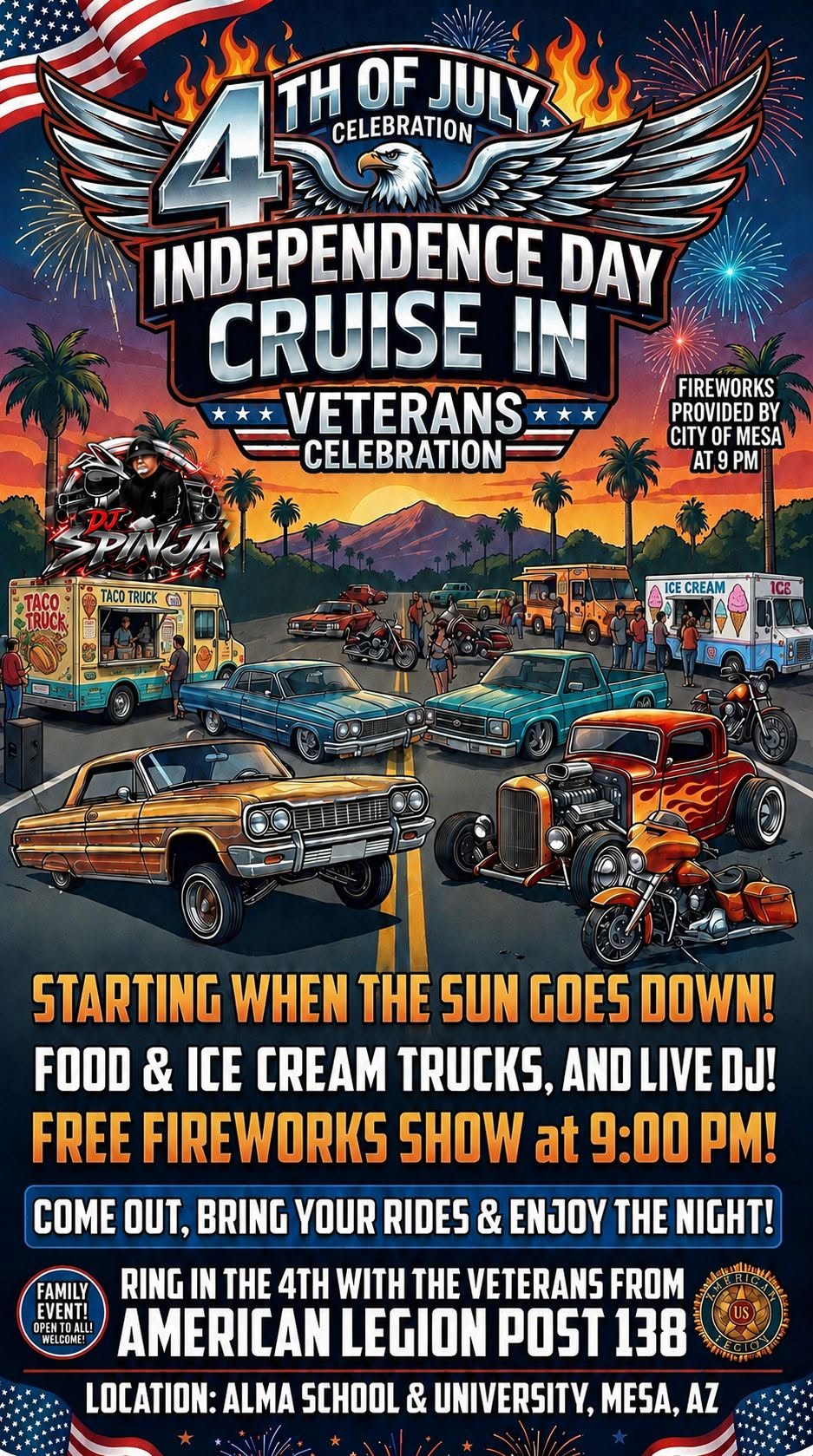 4th Of July Celebration Independence Day Cruise In Veterans Celebration event at American Legion Post 138 in Mesa, AZ on July 4, 2026