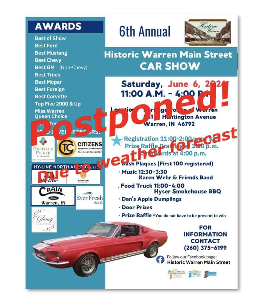 6th Annual Historic Warren Car Show event at Heritage Pointe of Warren in Warren, IN on August 29, 2026