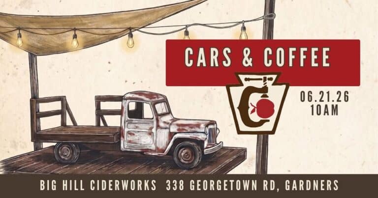 Big Hill Ciderworks Cars & Coffee car show in Gardners, PA