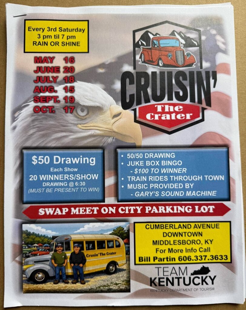 Cruisin' the Crater event at Cumberland Avenue in Middlesboro, KY on June 20, 2026