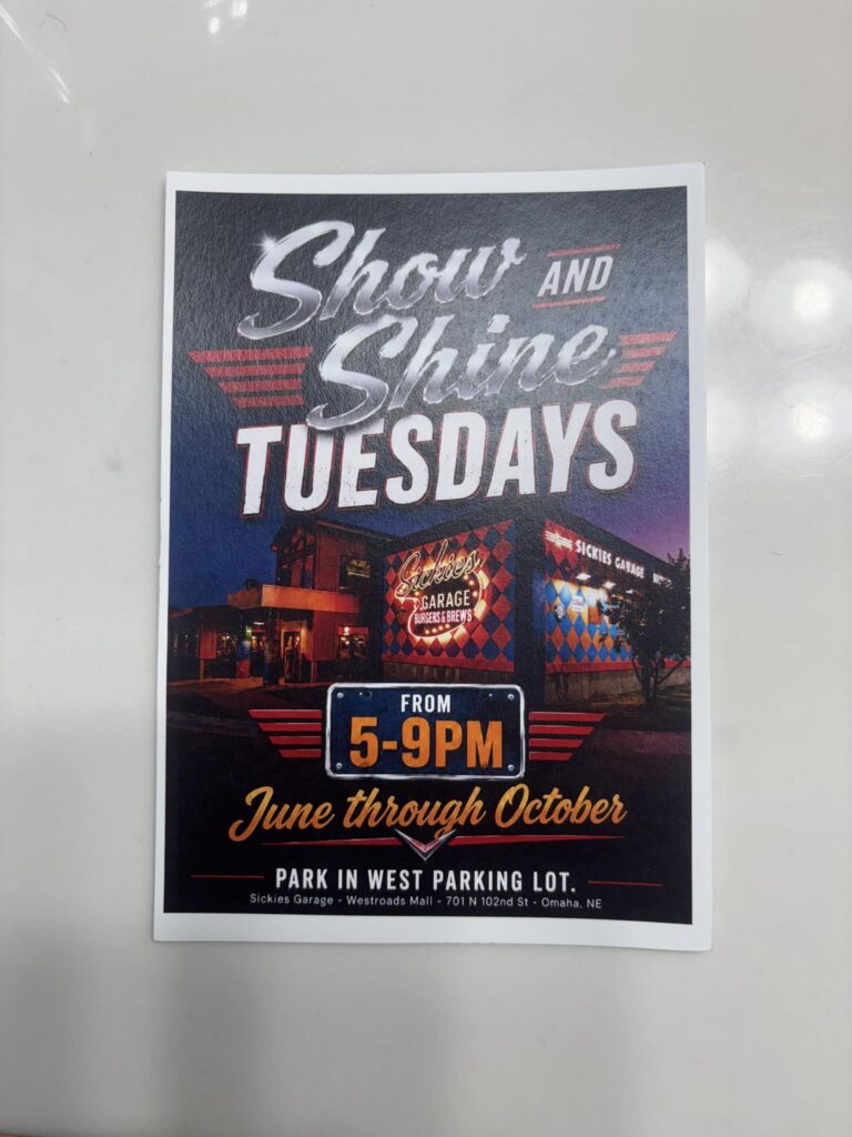 Show and Shine Tuesdays event at Sickies Garage in Omaha, NE on June 2, 2026