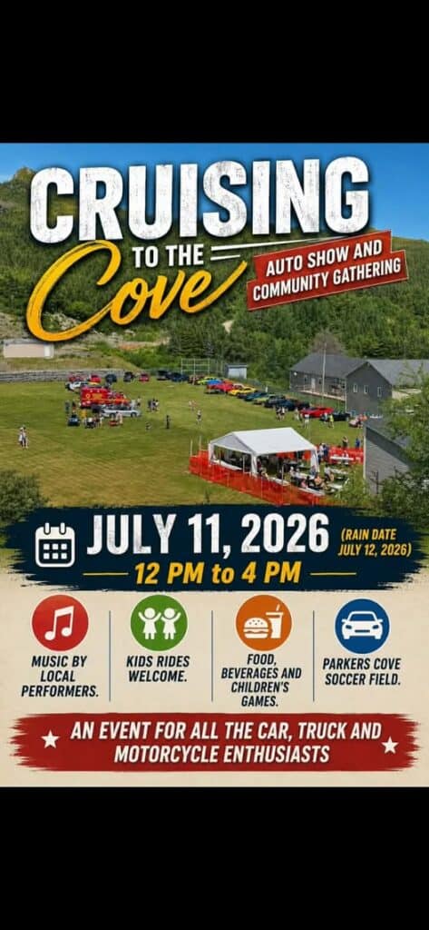 Cruising To The Cove event at Parkers Cove Soccer Field in Burin Peninsula, NL on July 11, 2026