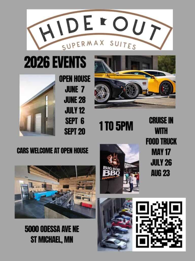 Hide Out Supermax Suites Open House car show in St Michael, MN