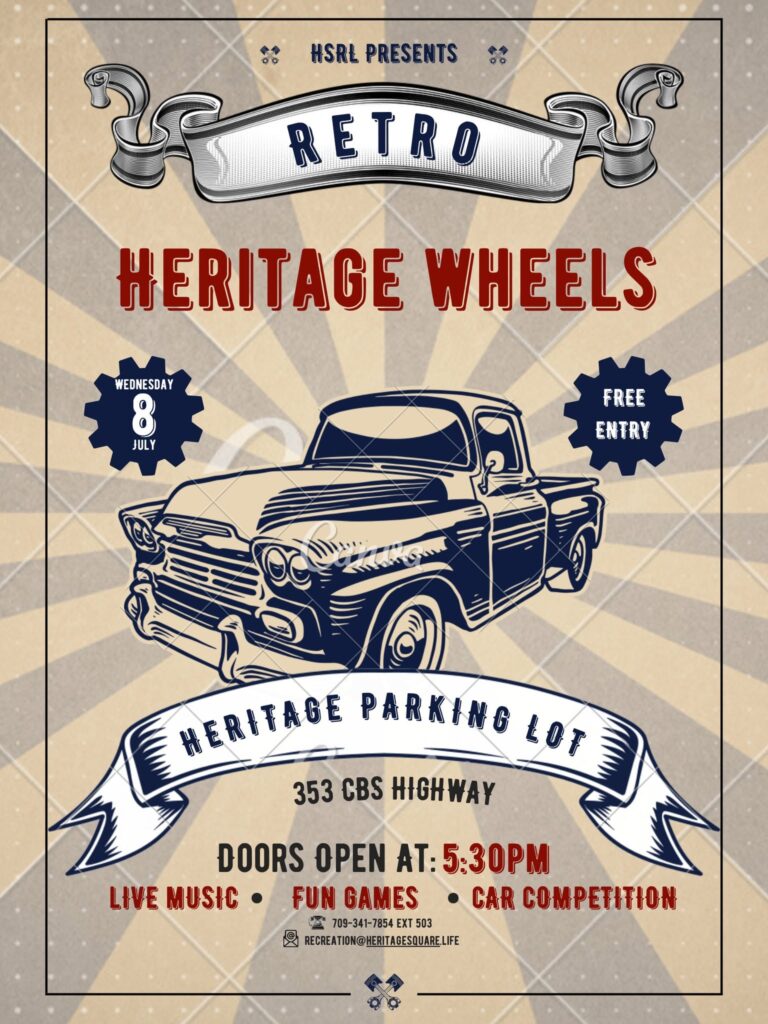 Hsrl Presents Retro Heritage Wheels event at Heritage Parking Lot in Conception Bay South, NL on July 8, 2026