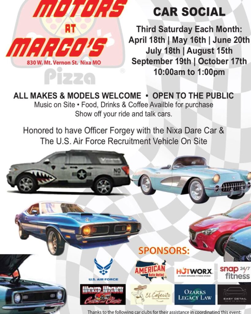 Motors at Margo's Car Social event at Margo's Pizza in Nixa, MO on June 20, 2026