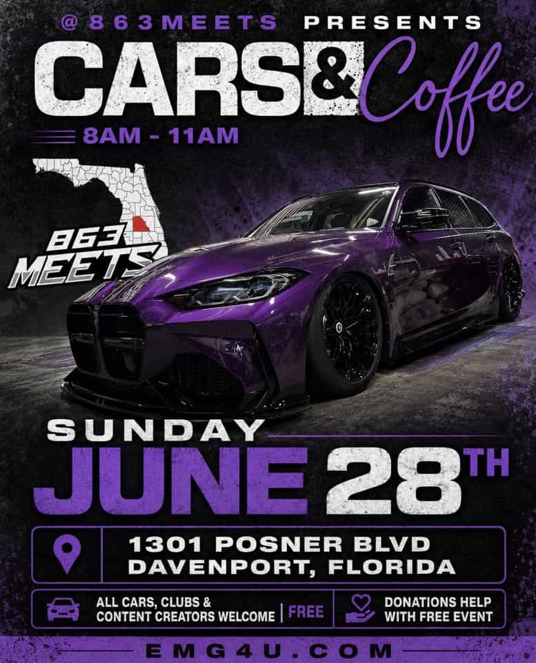 863 Meets Cars & Coffee Davenport event at 1301 Posner Blvd in Davenport, FL on June 28, 2026