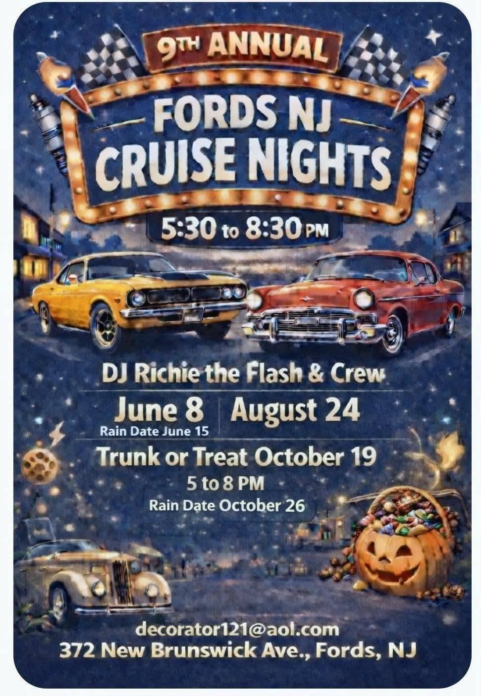 9th Annual Fords NJ Cruise Nights event at 372 New Brunswick Ave. in Fords, NJ on June 8, 2026