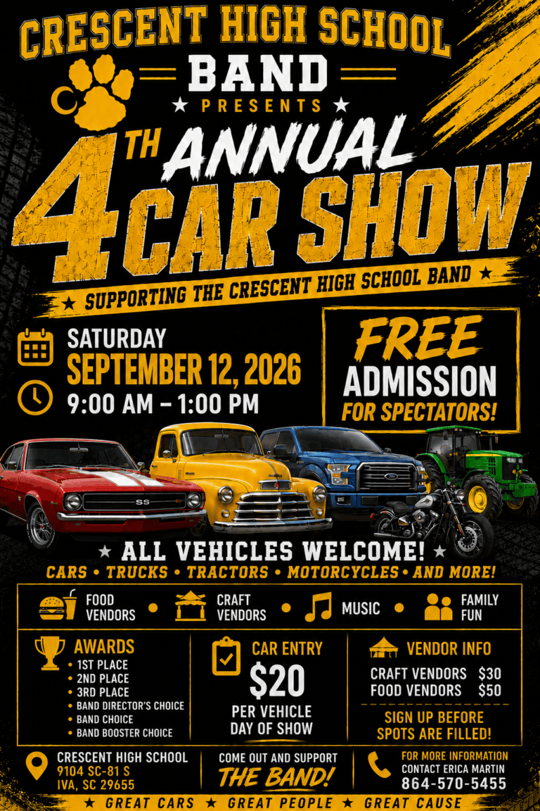 Crescent High School Band: 4th Annual Car Show car show in Iva, SC