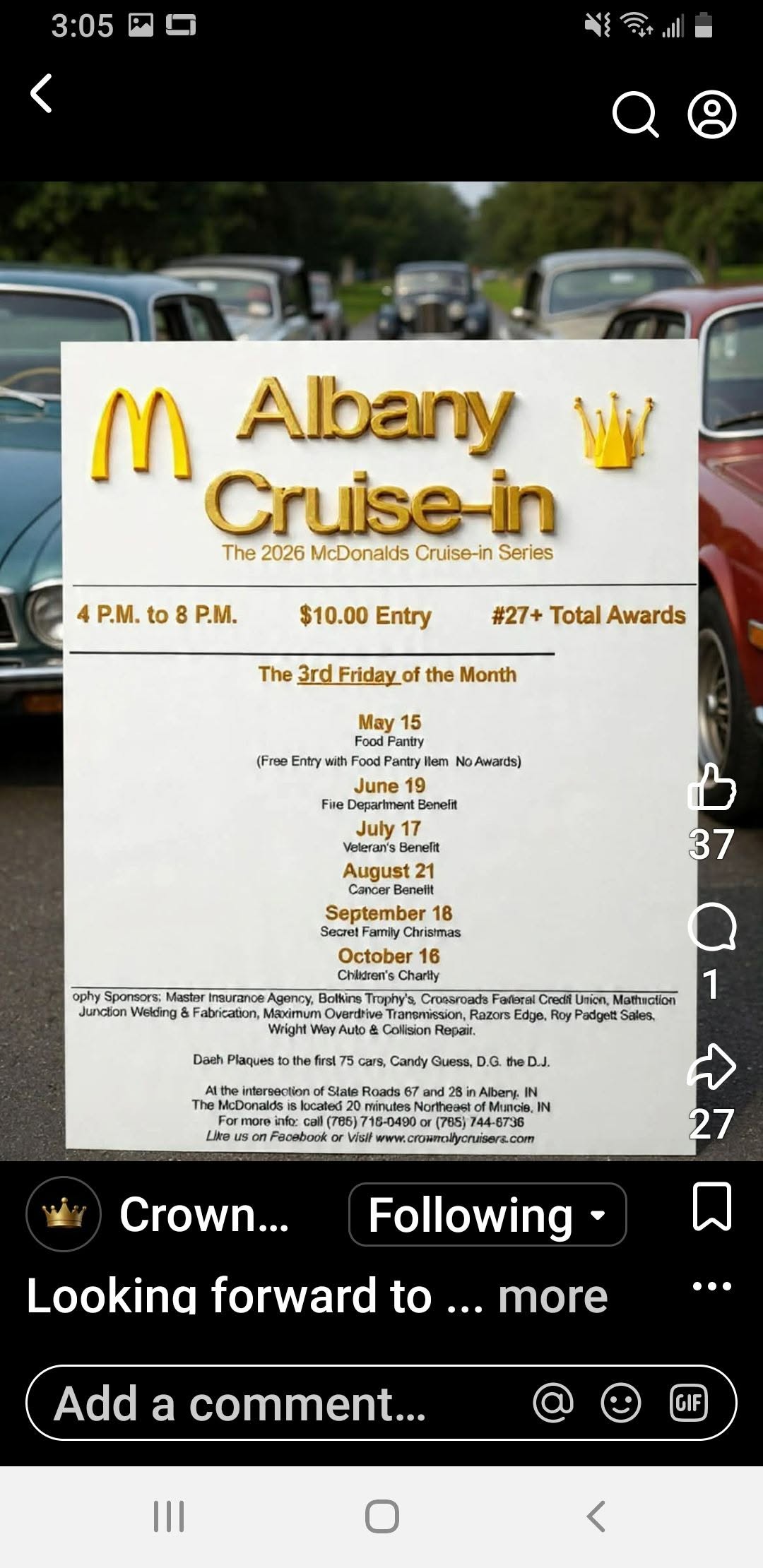 Albany Cruise-In event at McDonald's in Albany, IN on July 17, 2026