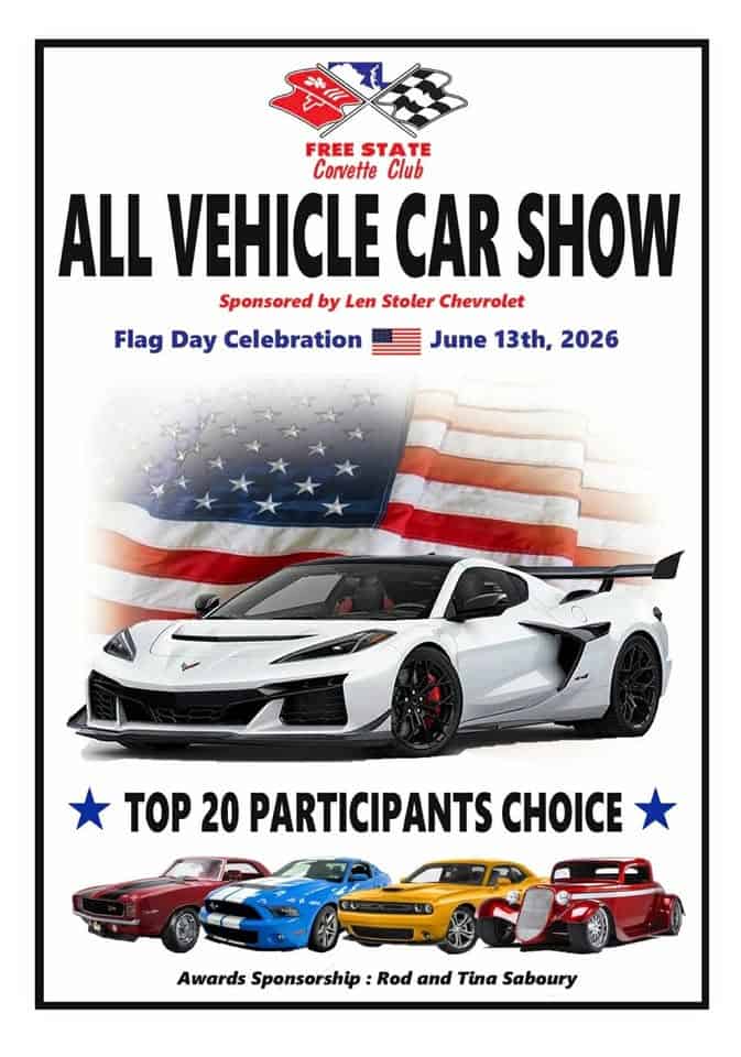 All Vehicle Car Show by Free State Corvette Club event at 900 Baltimore Blvd in Westminster, MD on June 13, 2026