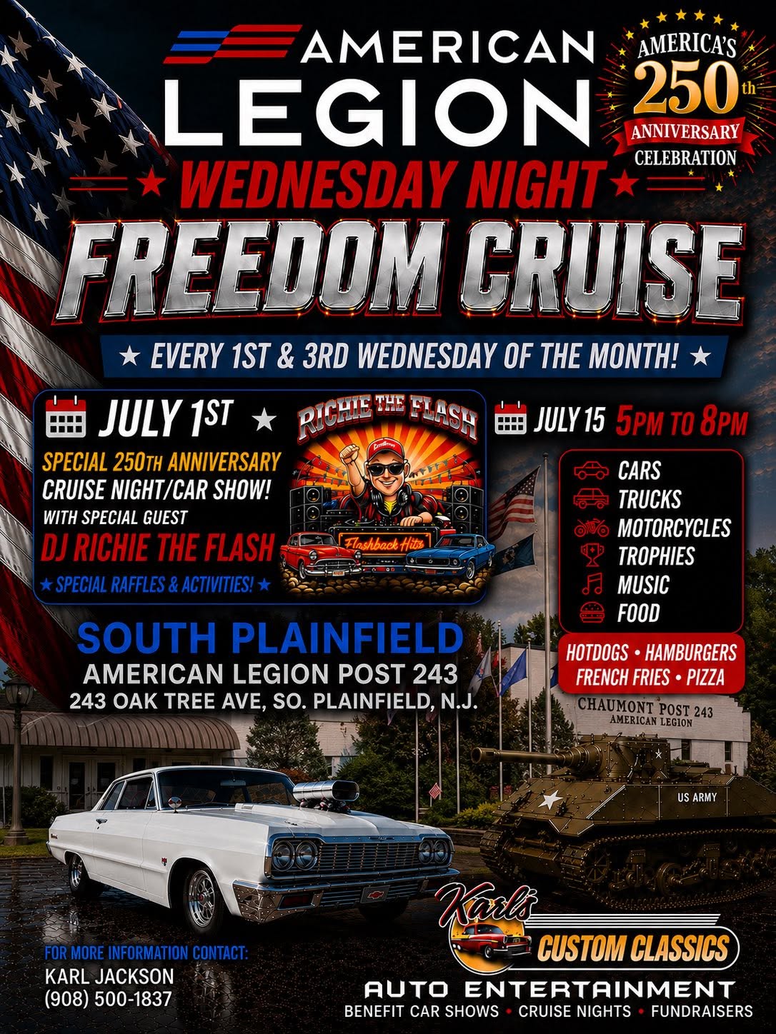 American Legion Post 243 Wednesday Night Freedom Cruise event at South Plainfield American Legion Post 243 in South Plainfield, NJ on July 1, 2026