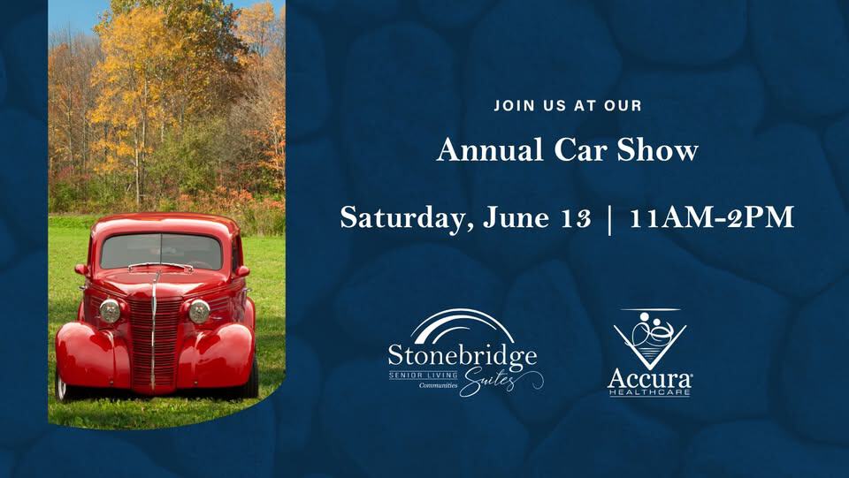 Annual Car Show with Live Music from the Daybreak Band event at Stonebridge Senior Living Suites in Milford, IA on June 13, 2026