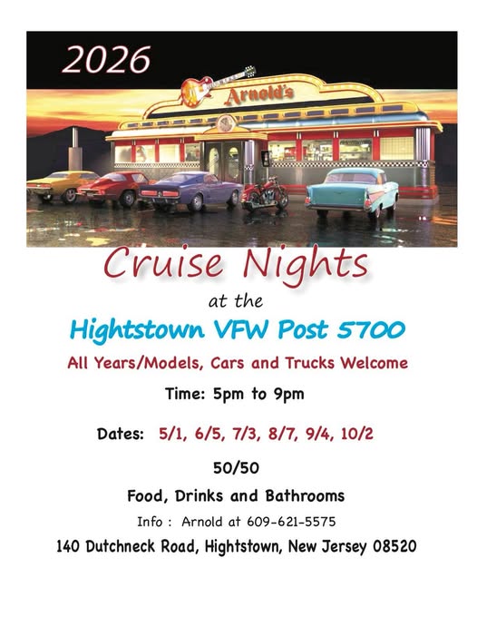 Arnolds Cruise Nights at the Hightstown VFW Post 5700 event at Hightstown VFW Post 5700 in Hightstown, NJ on May 1, 2026