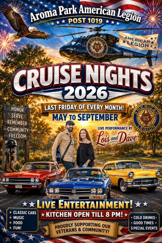 Aroma Park American Legion Post 1019 Cruise Nights event at Aroma Park American Legion Post 1019 in Aroma Park, IL on July 25, 2026