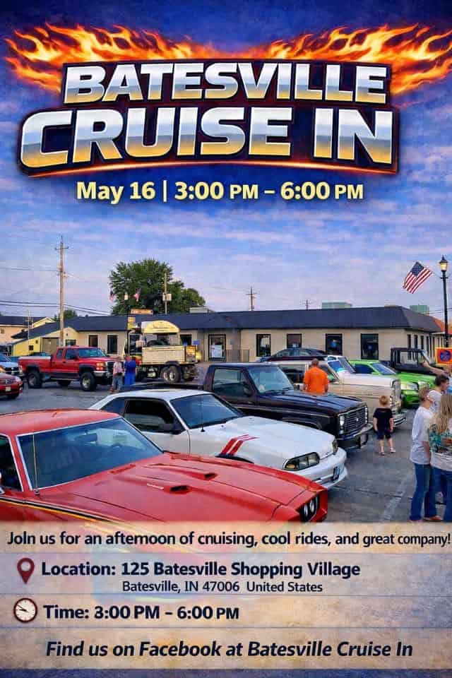 Batesville Cruise In event at Batesville Shopping Village in Batesville, IN on May 16, 2026