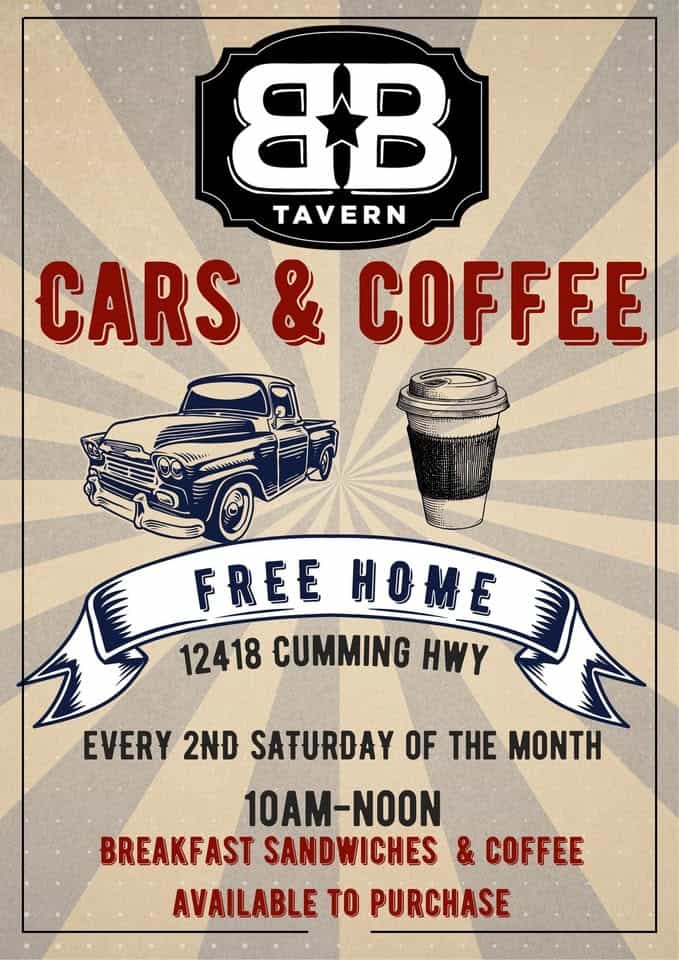 BB Tavern Cars & Coffee event at BB Tavern in Canton, GA on June 13, 2026