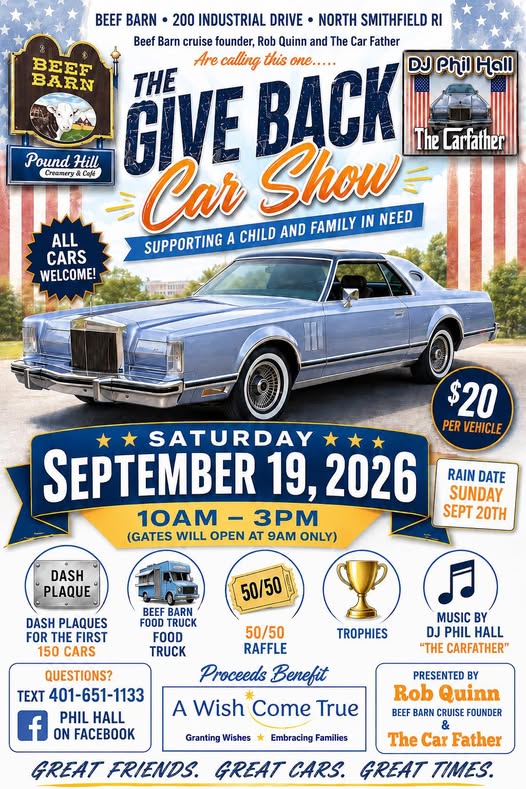 Beef Barn the Give Back Car Show event at Beef Barn in North Smithfield, RI on September 19, 2026