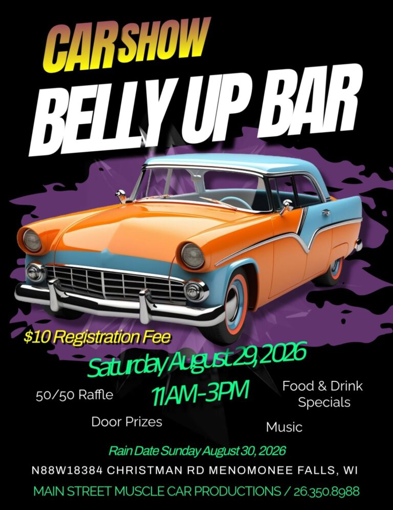 Belly up Bar Car Show event at Belly up Bar in Menomonee Falls, WI on August 29, 2026