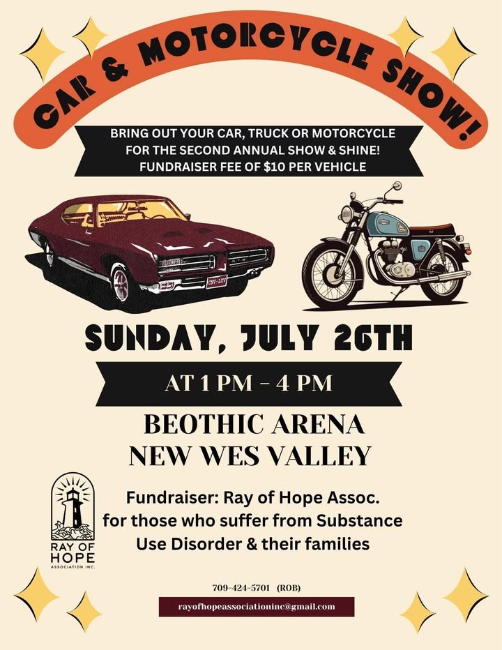 Beothic Arena Second Annual Show & Shine! Car & Motorcycle Show! event at Beothic Arena in New Wes Valley, NL on July 26, 2026