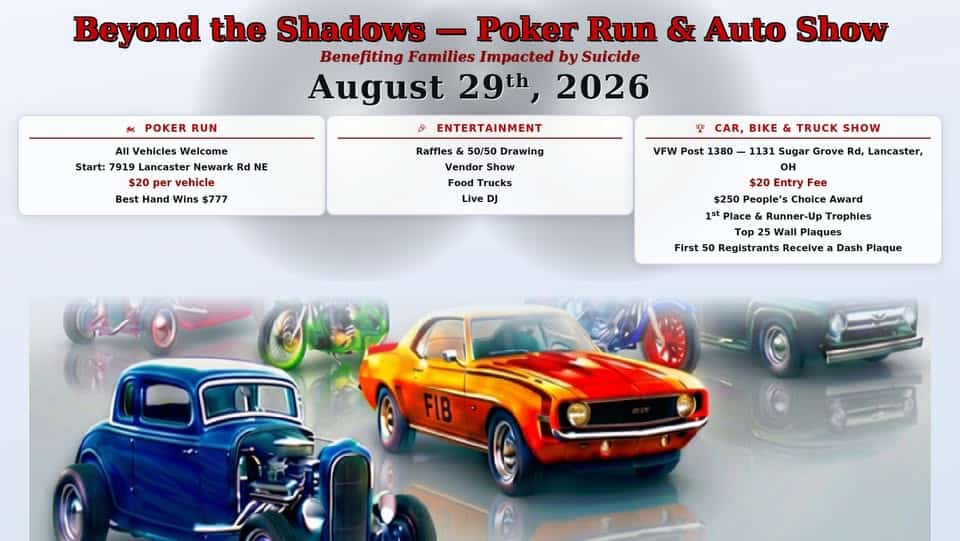 Beyond the Shadows — Poker Run & Auto Show event at VFW Chief Tarhe Post 1380 in Lancaster, OH on August 29, 2026