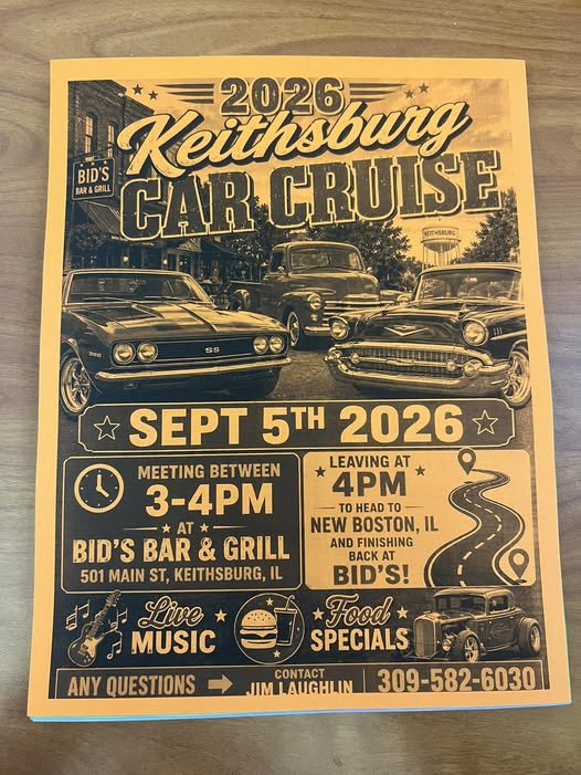 Bid's Bar & Grill Keithsburg Car Cruise event at Bid's Bar & Grill in Keithsburg, IL on September 5, 2026