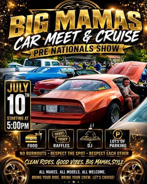 Big Mamas Car Meet & Cruise Pre Nationals Show event at Big MaMa's Cheesecake Co. in Syracuse, NY on July 10, 2026