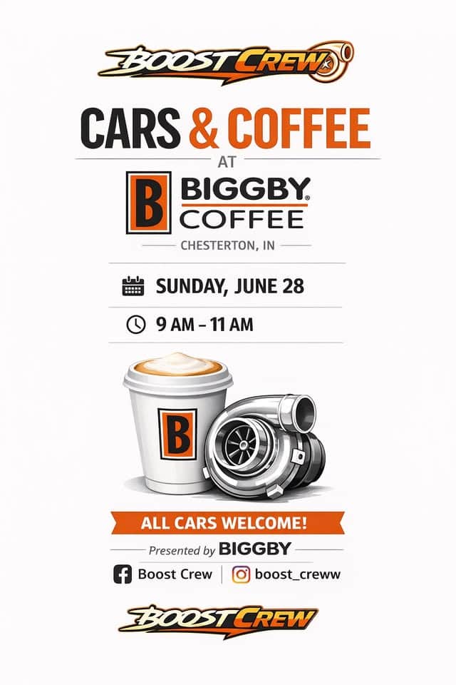 Boost Crew Cars & Coffee at Biggby Coffee event at Biggby Coffee in Chesterton, IN on June 28, 2026