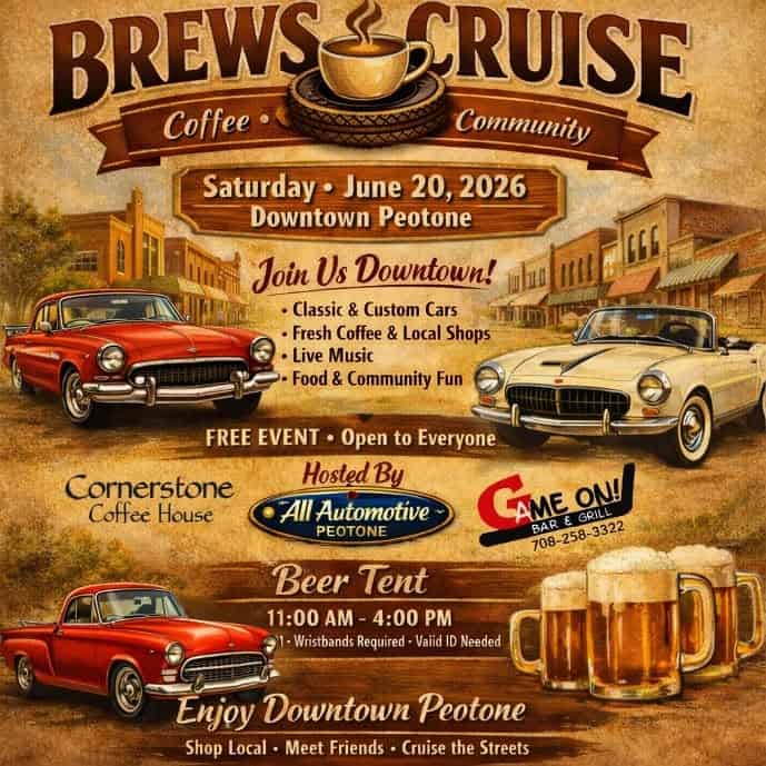 Brews & Cruise - Cornerstone Coffee House & All Automotive Peotone event at Downtown Peotone in Peotone, IL on June 20, 2026
