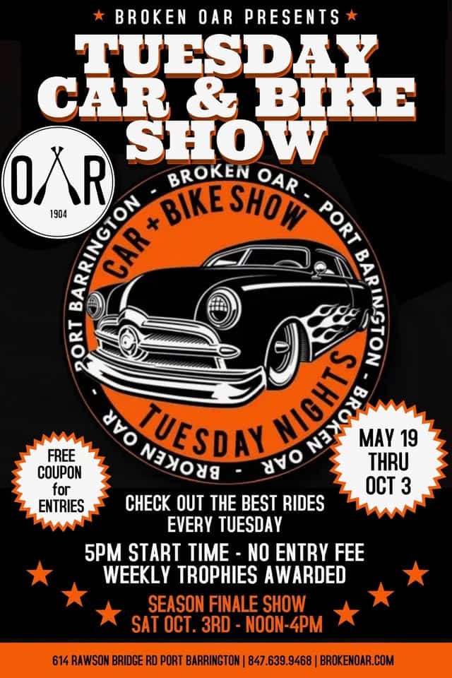 Broken Oar Tuesday Car & Bike Show event at Broken Oar in Port Barrington, IL on June 23, 2026