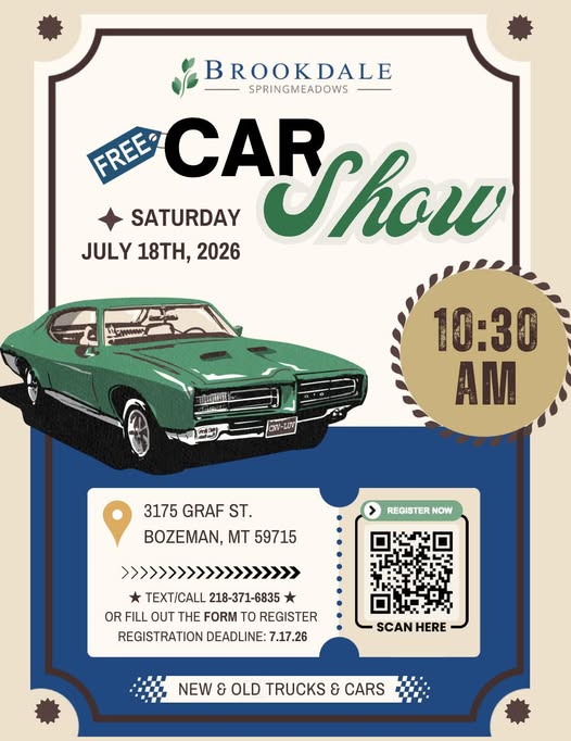 Brookdale Springmeadows Car Show event at Brookdale Springmeadows in Bozeman, MT on July 18, 2026