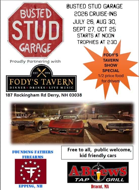 Busted Stud Garage Cruise-In event at Fody's Tavern in Derry, NH on September 27, 2026