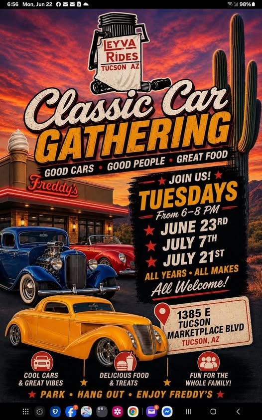 By VA Rides Classic Car Gathering at Freddy's event at Freddy's in Tucson, AZ on June 23, 2026