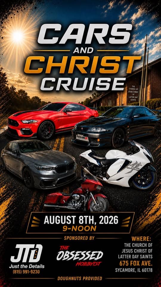 Cars and Christ Cruise event at The Church of Jesus Christ of Latter Day Saints in Sycamore, IL on August 8, 2026