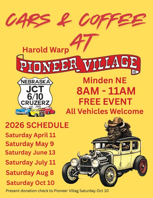 Cars & Coffee at Harold Warp Pioneer Village event at Pioneer Village in Minden, NE on April 11, 2026