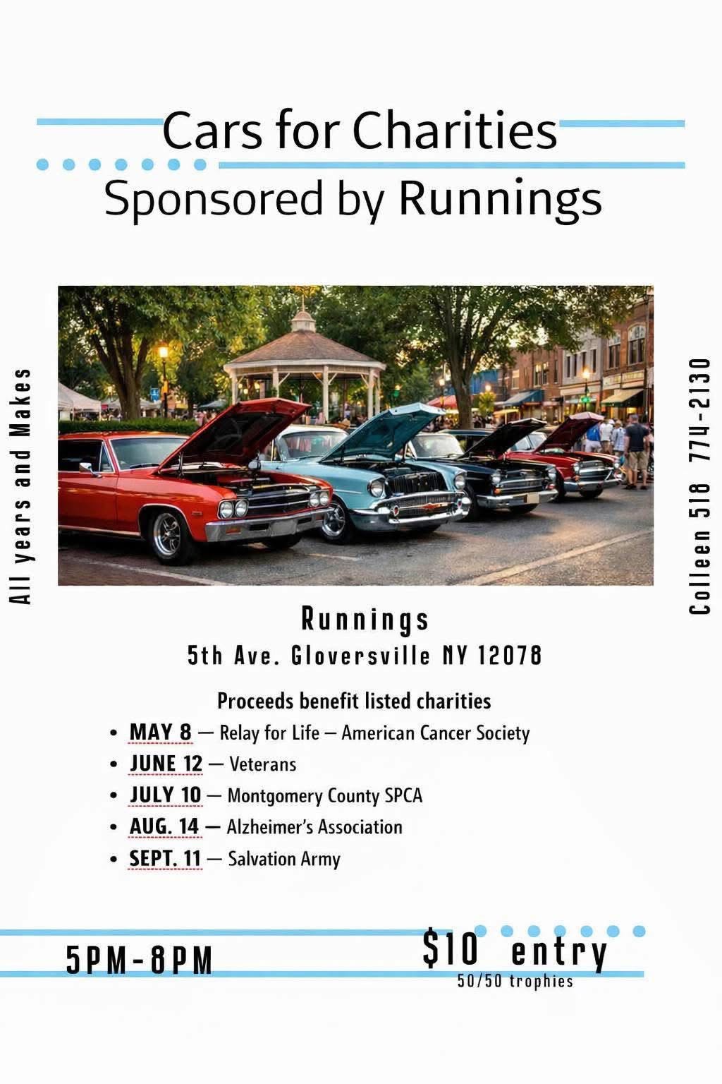 Cars for Charities Sponsored by Runnings event at Runnings in Gloversville, NY on June 12, 2026