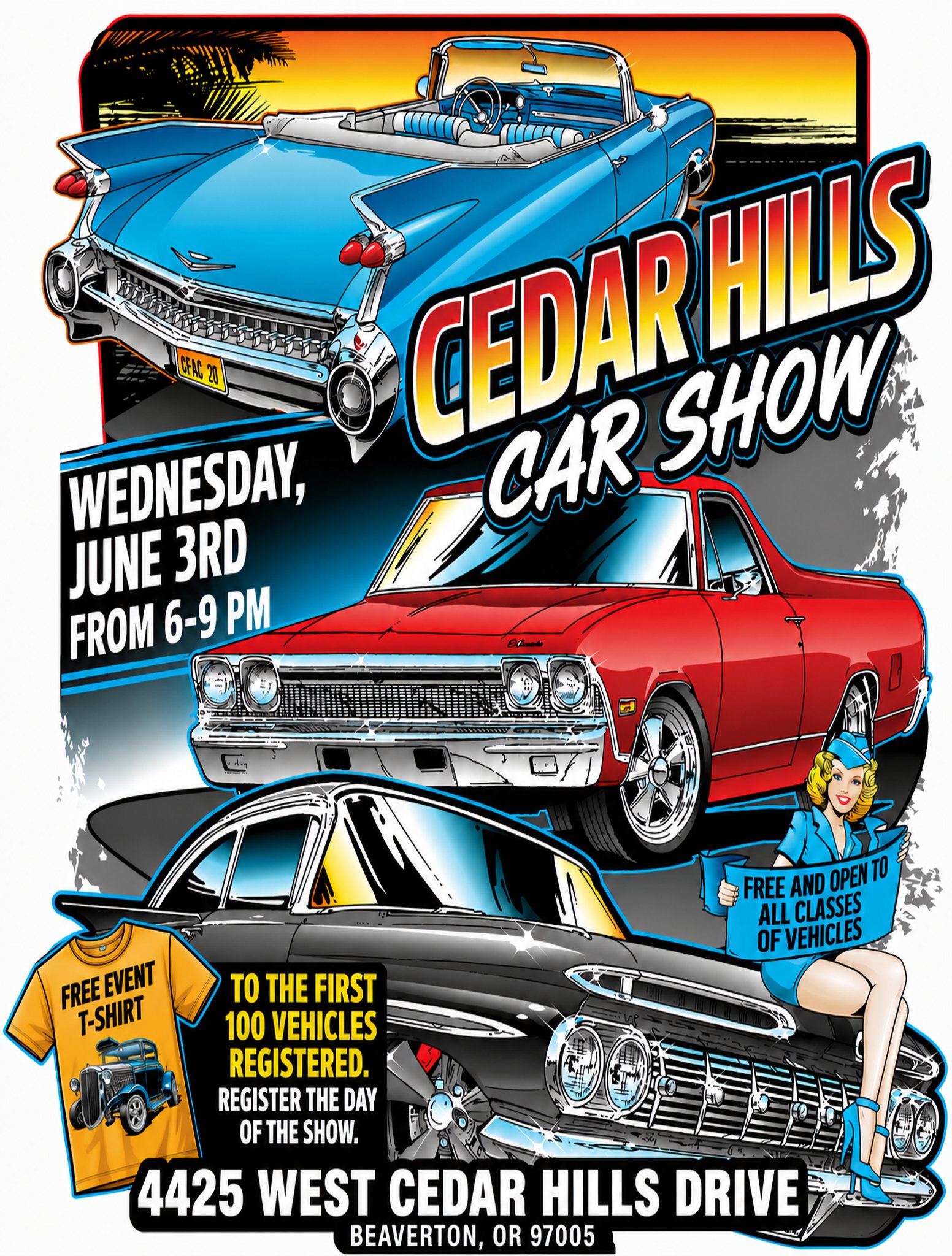 Cedar Hills Car Show event at 4425 West Cedar Hills Drive in Beaverton, OR on June 3, 2026