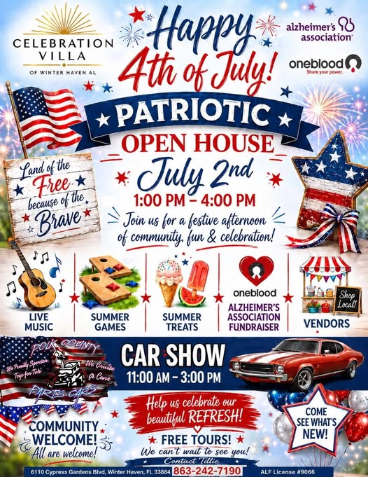 Celebration Villa of Winter Haven Patriotic Open House Car Show event at Celebration Villa of Winter Haven in Winter Haven, FL on July 2, 2026