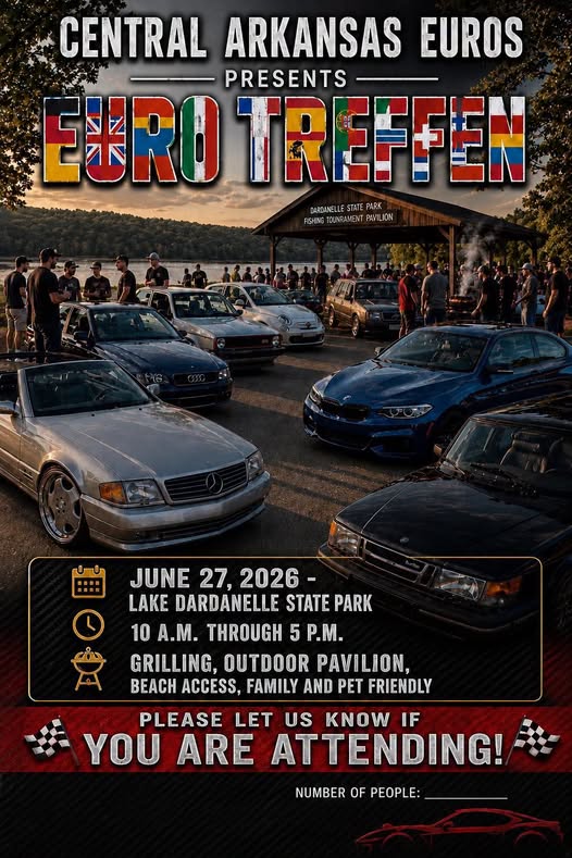 Central Arkansas Euros Euro Treffen event at Lake Dardanelle State Park in Russellville, AR on June 27, 2026