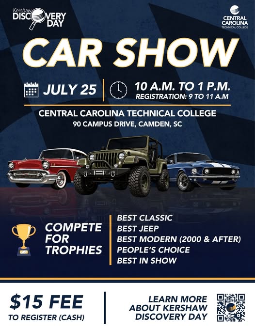 Central Carolina Technical College Kershaw Discovery Day Car Show event at Central Carolina Technical College in Camden, SC on July 25, 2026