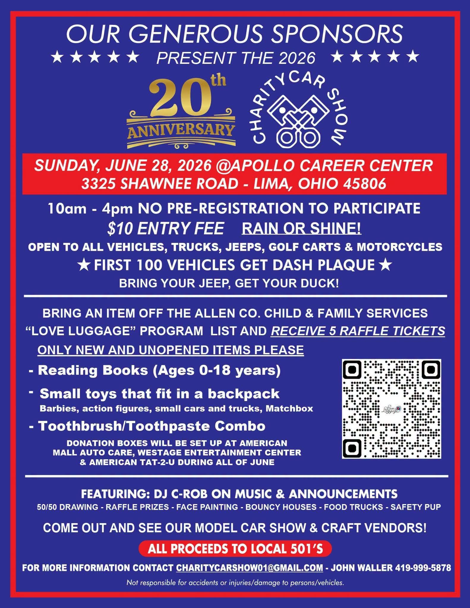 Charity Car Show 20th Anniversary at Apollo Career Center event at Apollo Career Center in Lima, OH on June 28, 2026