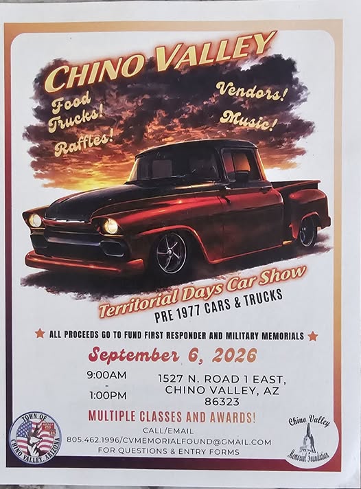 Chino Valley Territorial Days Car Show event at 1527 N. Road 1 East in Chino Valley, AZ on September 6, 2026