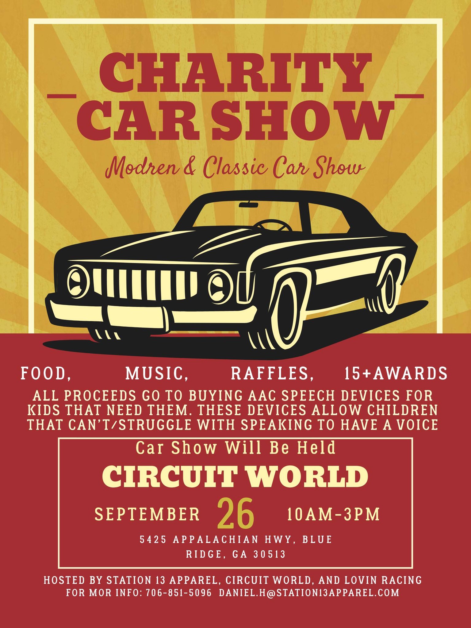Circuit World Charity Car Show event at Circuit World in Blue Ridge, GA on September 26, 2026