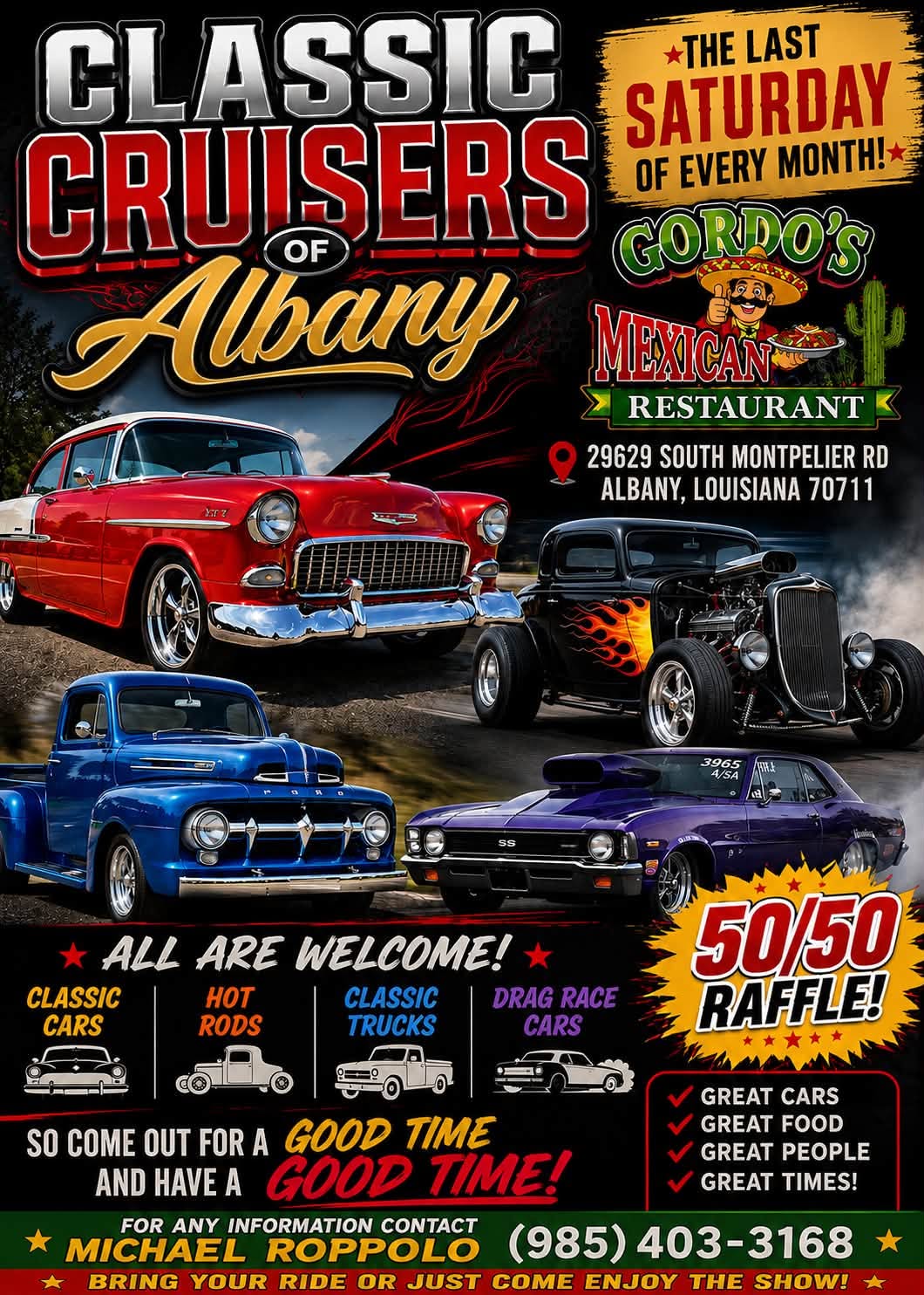 Classic Cruisers of Albany event at Gordo's Mexican Restaurant in Albany, LA on June 27, 2026