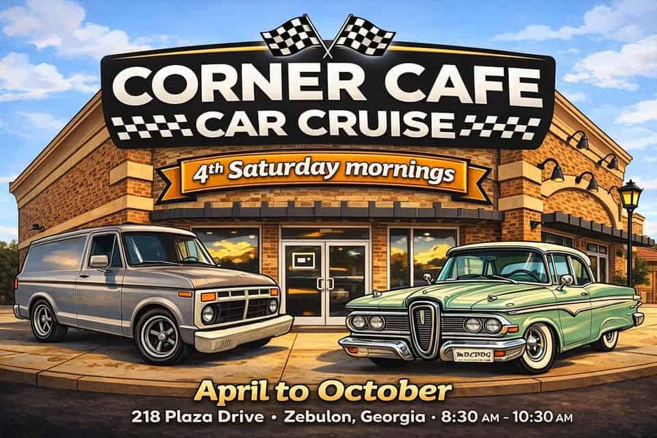Corner Cafe Car Cruise event at Corner Cafe in Zebulon, GA on June 27, 2026