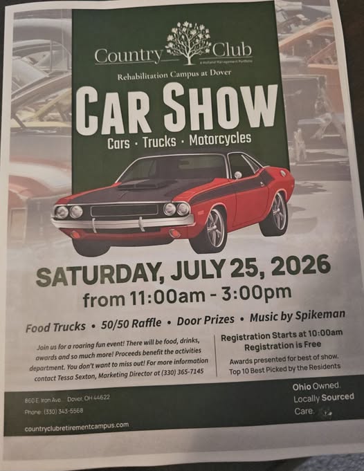 Country Club Rehabilitation Campus at Dover Car Show event at Country Club Rehabilitation Campus at Dover in Dover, OH on July 25, 2026